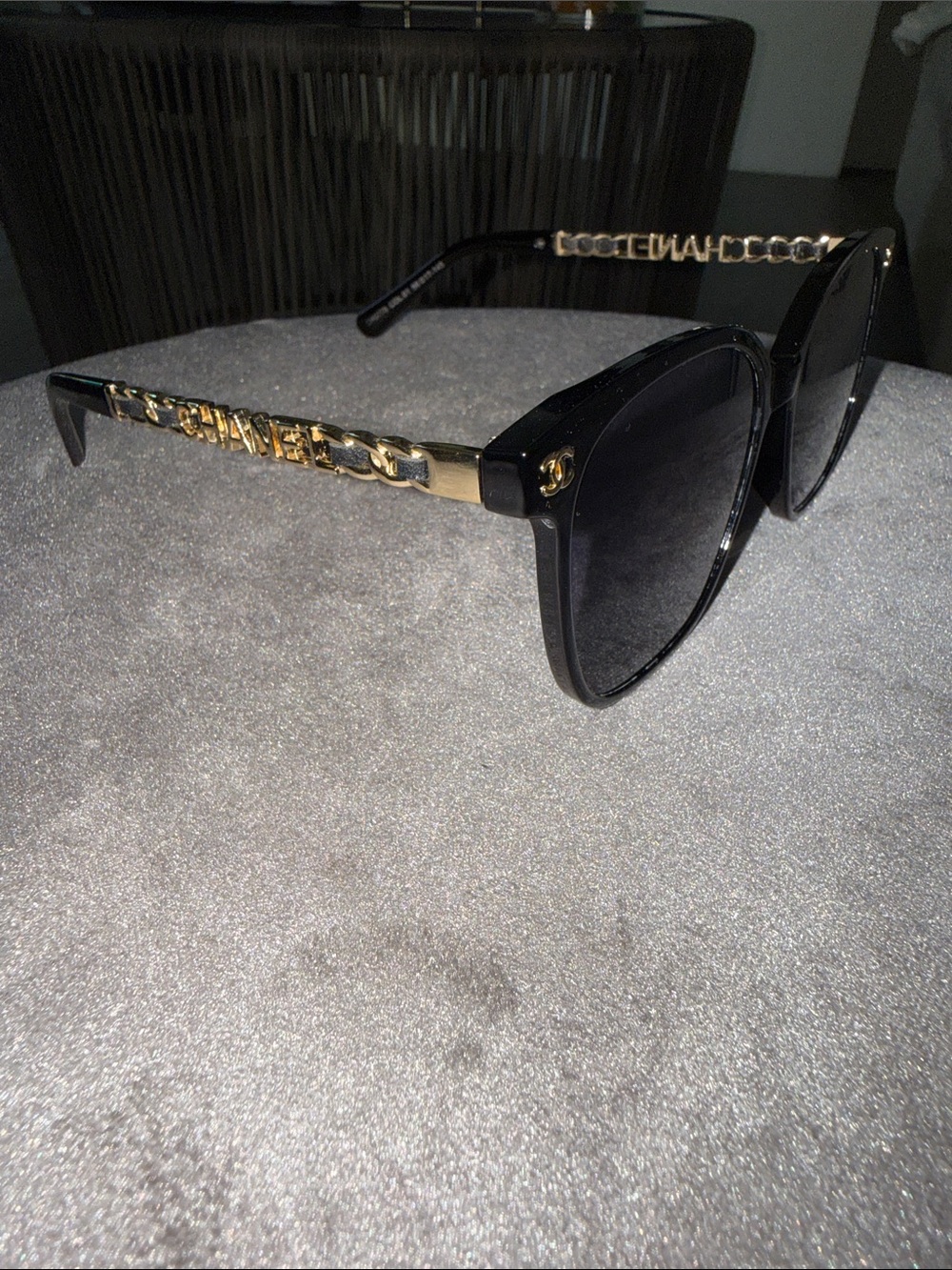 Chanel Black Gold Chain-Arm Sunglasses